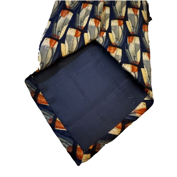 Ermenegildo Zenga Men’s Tie Blue Rust Tan Yellow 100% Silk 4” Italian EUC - Picture 5 of 6